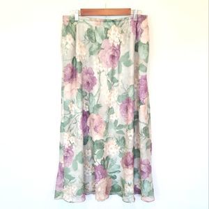 Vintage 70's Floral Sheer Long Skirt Size 16